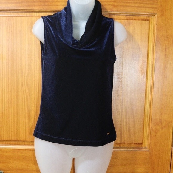 Tommy Hilfiger Blue Velour Cowl Neck Sleeveless Top Small - Y2K Preppy Crop - Picture 2 of 11